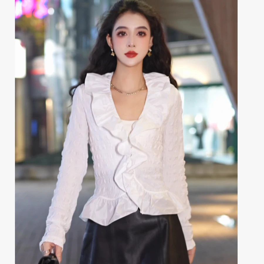 AMASS/阿玛施25春夏设计感新款白色小众修身衬衫外套5400873