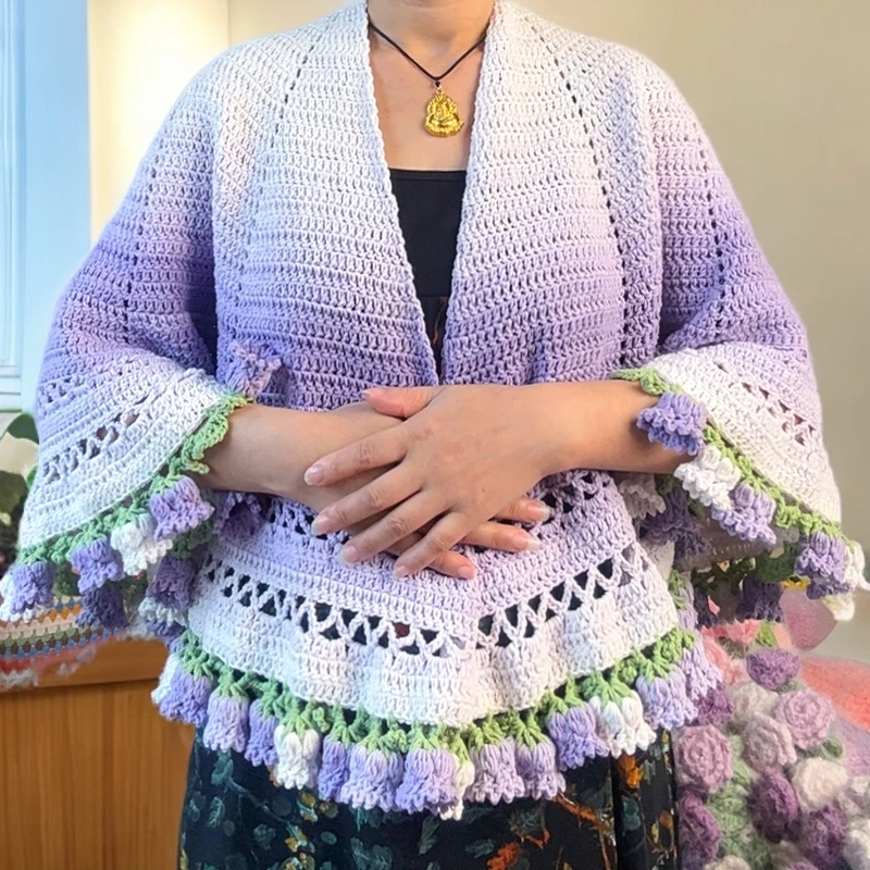 如意鸟轻岚五股花束披肩斗篷材料包牛奶棉线花束毯手工编织毛线