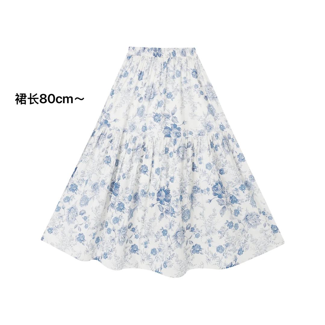 【青花瓷】法式温柔气质碎花设计感长裙2025夏季新款别致独特半身裙