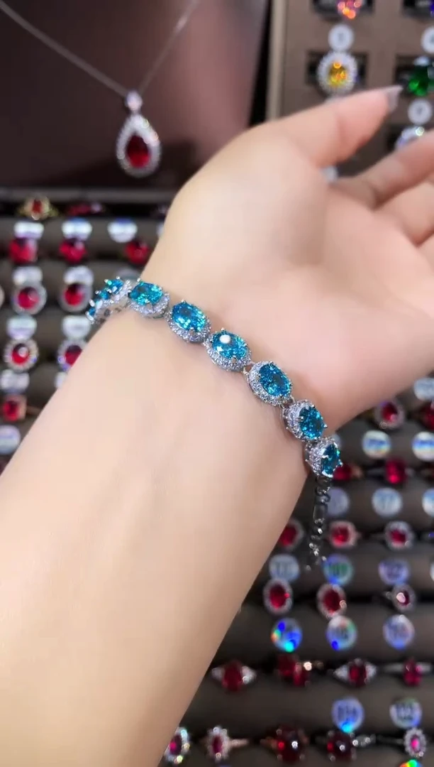 无925银帕拉蓝绿色鸟巢切手链