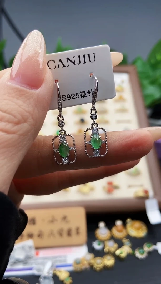 银S925镶嵌翡翠耳饰12