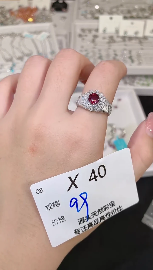 银S925镶嵌戒指石榴石多样性发一X40