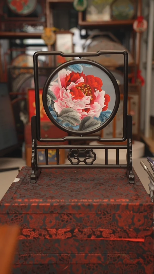 扇子A*h牡丹紫光檀台屏