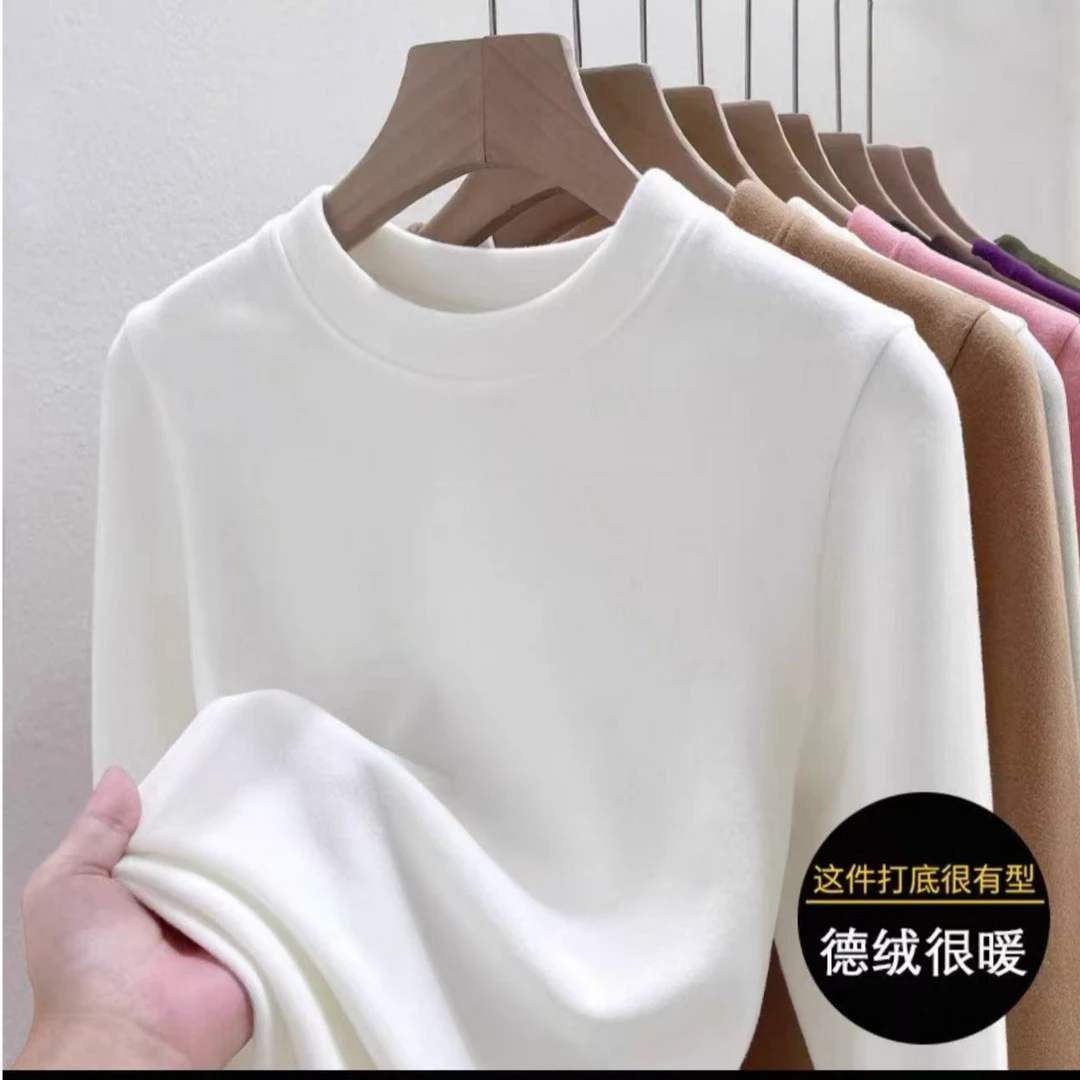 双面绒自发热保暖圆领长袖T恤男秋冬新款简约休闲磨毛打底衫上衣