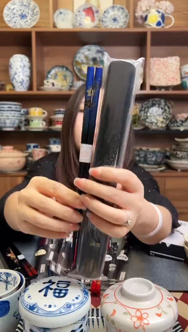 瓷片田中筷子-华友禅 蓝 带筷盒