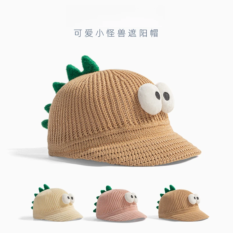 超萌宝宝帽子夏ins可爱大眼怪兽防晒凉帽儿童编织出游遮阳马术帽