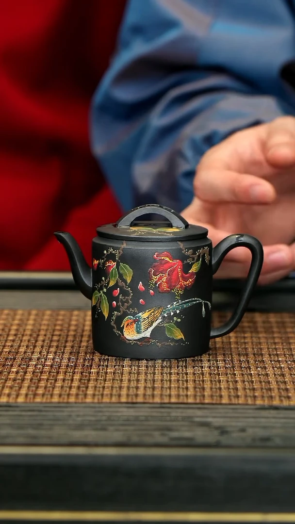 【闪购商品】紫砂茶壶HST39花鸟汲直 古乌泥