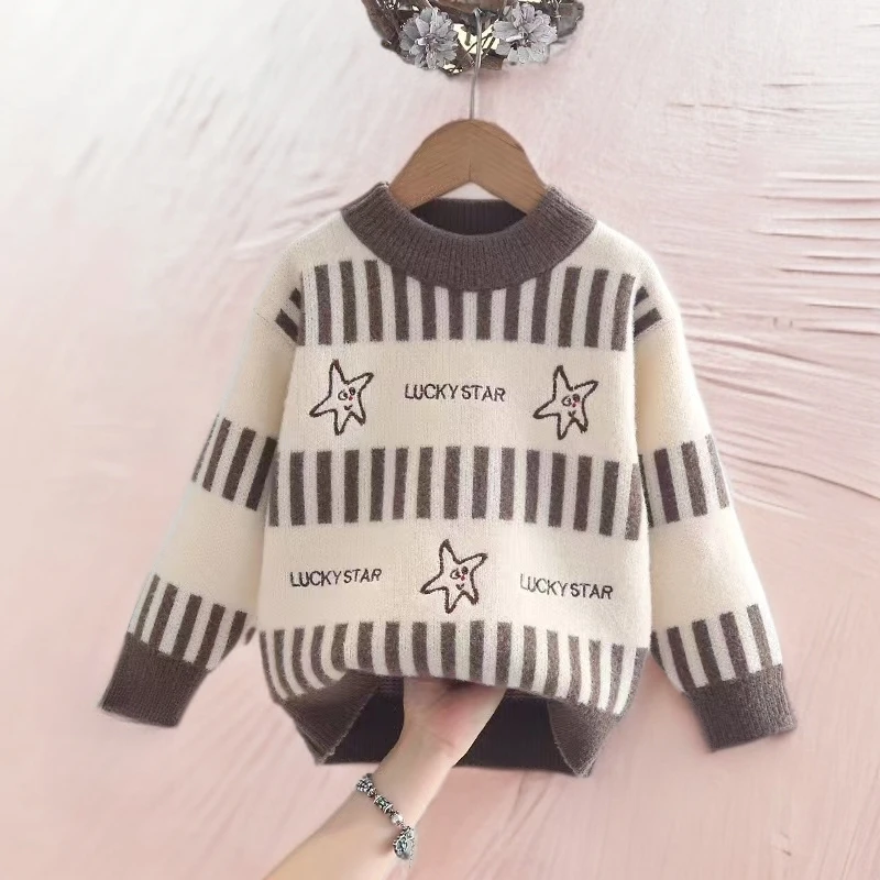 冬装帅气厚款男宝宝圆领毛衣2025男孩童装韩版毛衣针织衫加厚风格