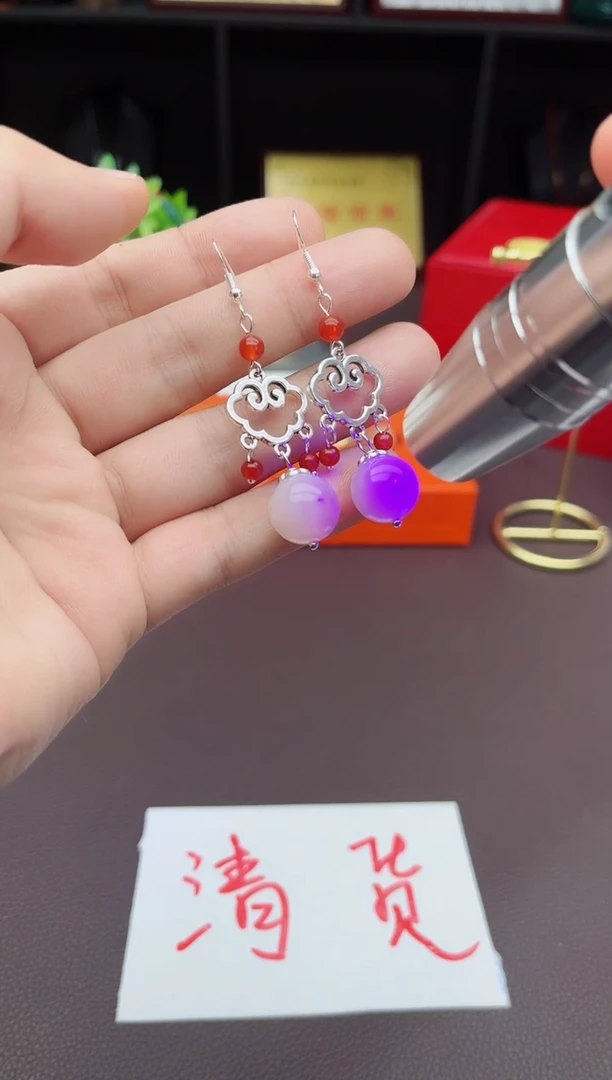 【闪购商品】玛瑙/玉髓耳钉银S925镶嵌108000