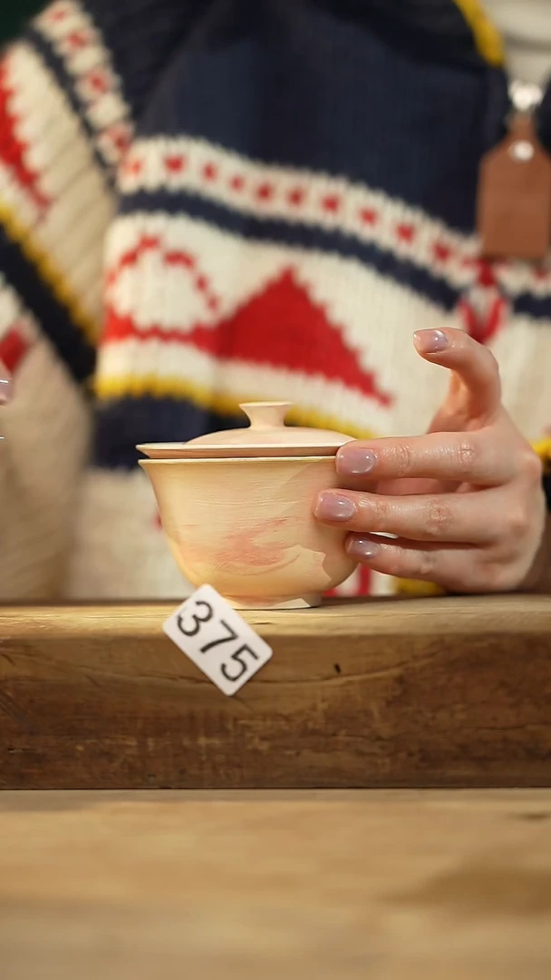 【闪购商品】瓷片新品粉叠叠乐粉引·盖碗/设计师 牧渔 款