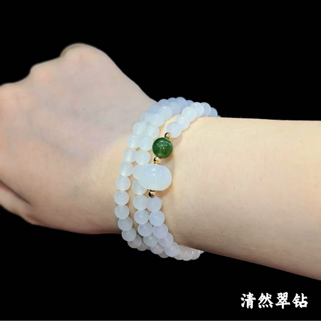 清然翠钻·映雪 和田玉白玉碧玉k金手串