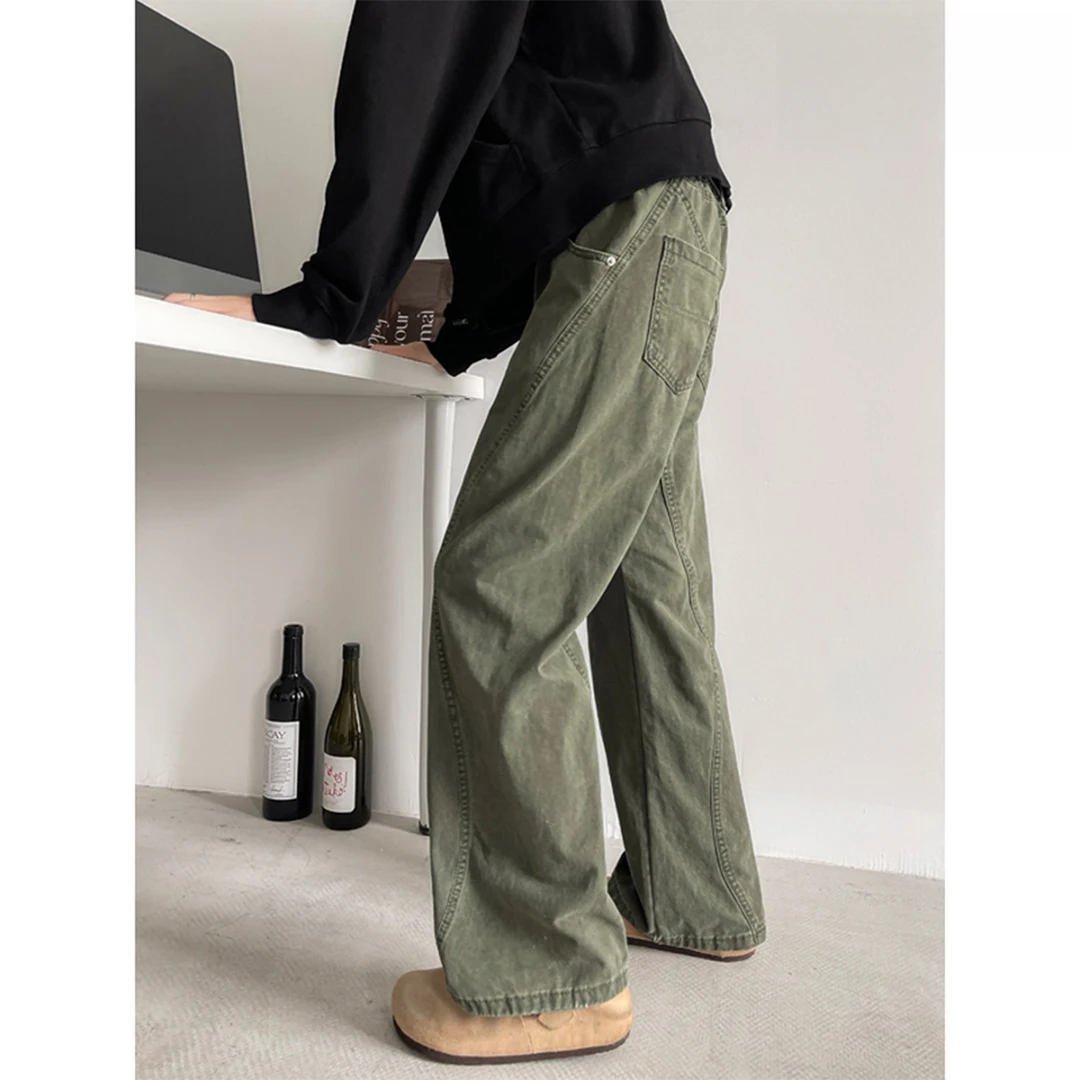 美式拼接微喇牛仔裤男春季高街大码水洗休闲长裤cleanfit工装裤子