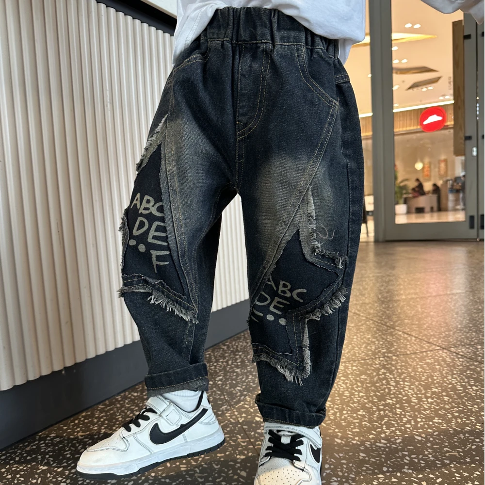 男童牛仔裤春秋款2025新款酷帅儿童春季休闲裤男孩直筒宽松裤子潮