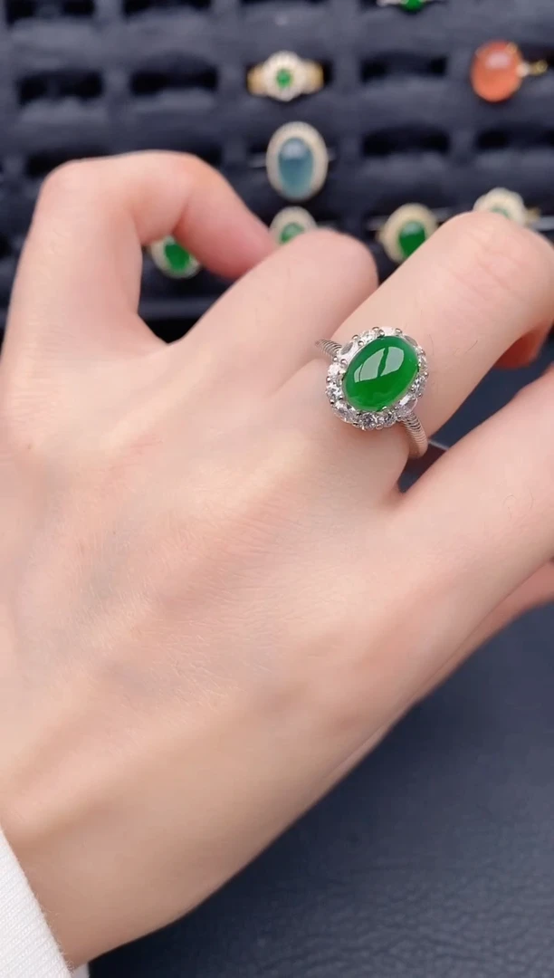 银S925镶嵌戒指翡翠天然a货翡翠135