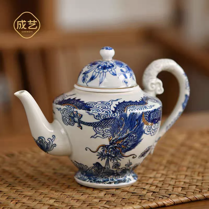 茗香瓷器 成艺鱼化龙纳福茶壶家用送礼泡茶壶-4955号