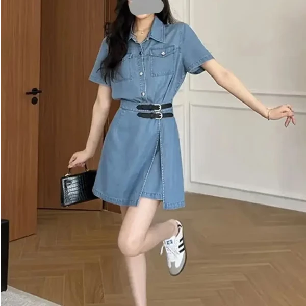 【小鑫】牛仔旅人 港味简约一片式收腰显瘦连衣裙