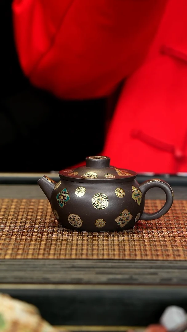 【闪购商品】紫砂茶壶HZ47皮球花珐琅  笠帽