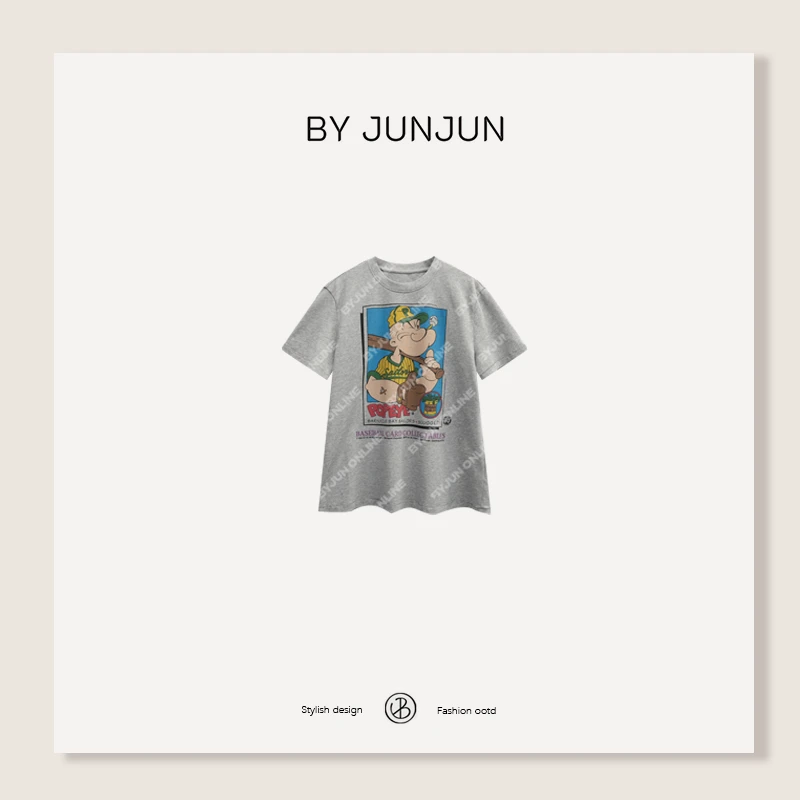 ByJunjun【大力插画】卡通百搭T恤夏季宽松休闲印花短袖C25T11065
