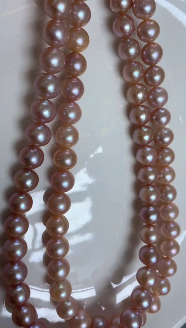 未镶嵌项链淡水珍珠999无核9-10mm紫粉项链（多样性发一）