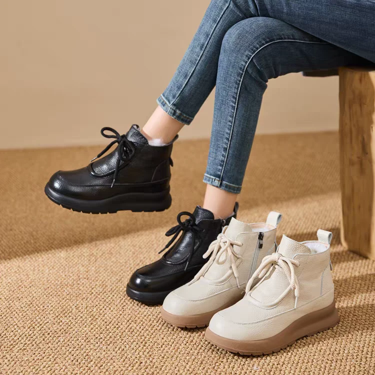 秋冬新品牛皮羊毛时尚舒适软底马丁靴百搭休闲女靴8818--JF