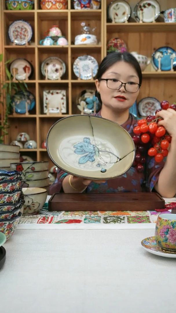 瓷片小可高温陶瓷餐具一只椭圆汤碗
