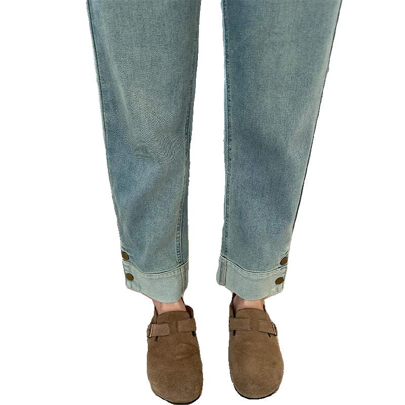 300斤大码复古窄版直筒牛仔裤女春秋显瘦女装裤子胖mm九分烟管裤