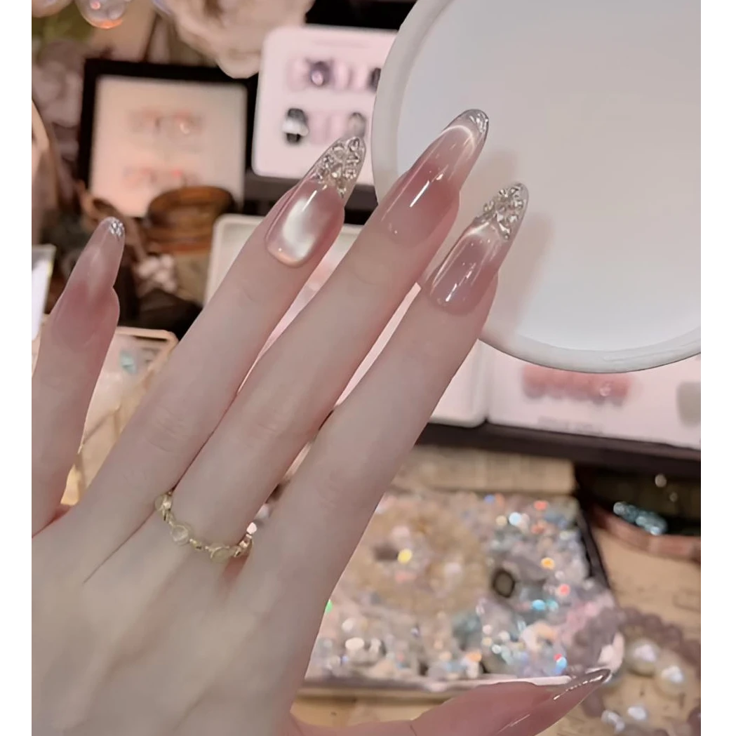 【不遗憾】012手工穿戴美甲片2025新款秋冬高级感裸色晕染钻饰珍珠