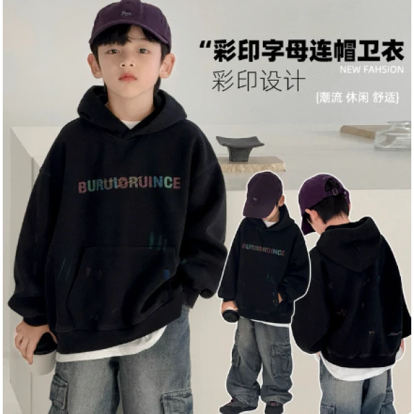 【品牌折扣】2025春秋男童彩印字母连帽卫衣JDD3359