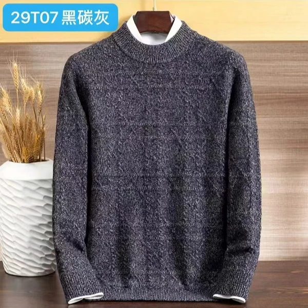 半高领圆领针织羊毛保暖套衫男士纯色百搭休闲宽松套头
