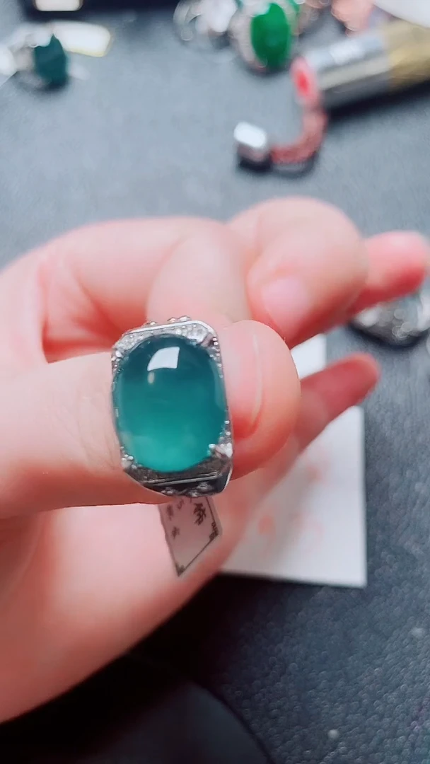银S925镶嵌戒指翡翠1