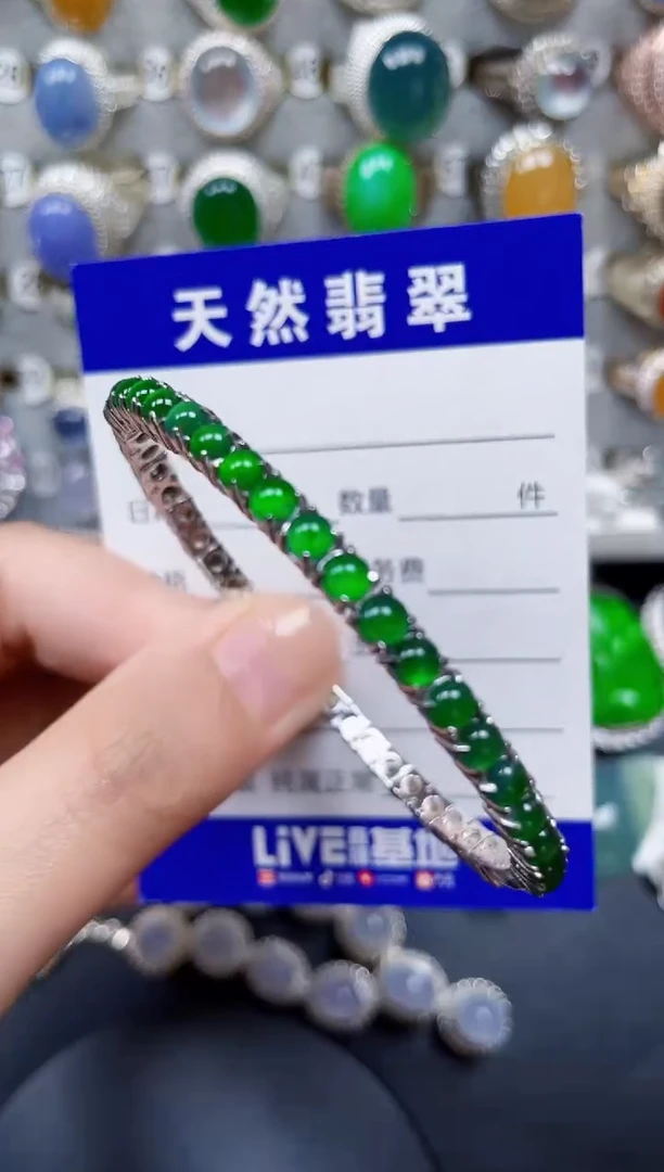 银S925镶嵌手镯翡翠398