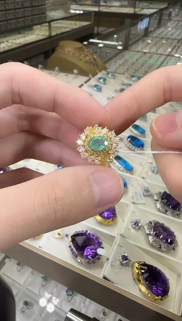 银S925镶嵌戒指祖母绿6*8mm