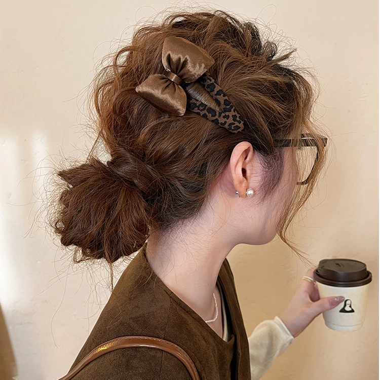 丝绒蝴蝶结豹纹发夹女边夹侧边发卡前额刘海夹子新款时尚高端头饰
