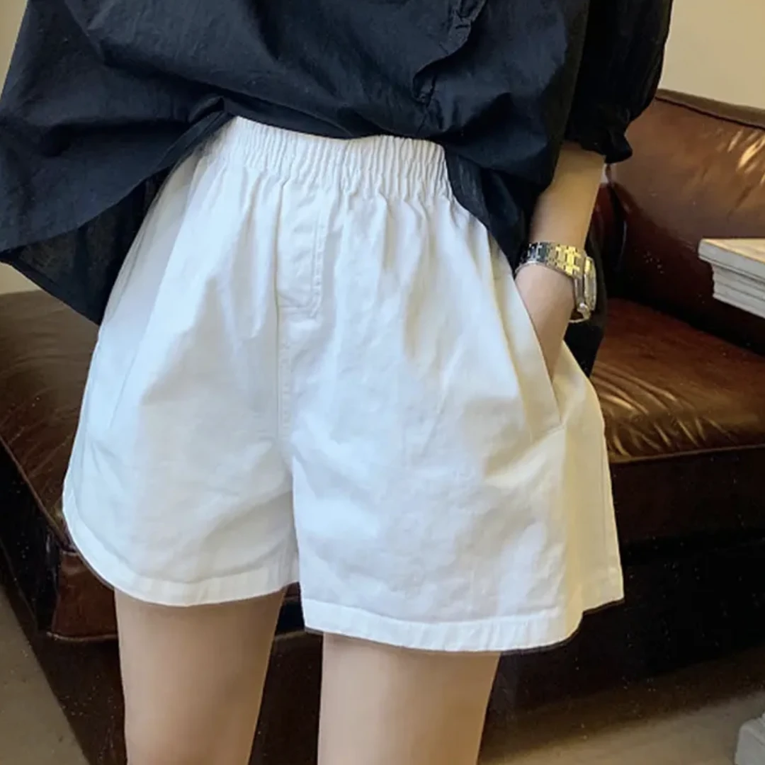 高腰阔腿裤短裤纯色松紧腰夏季韩版宽松裤裤子xx888