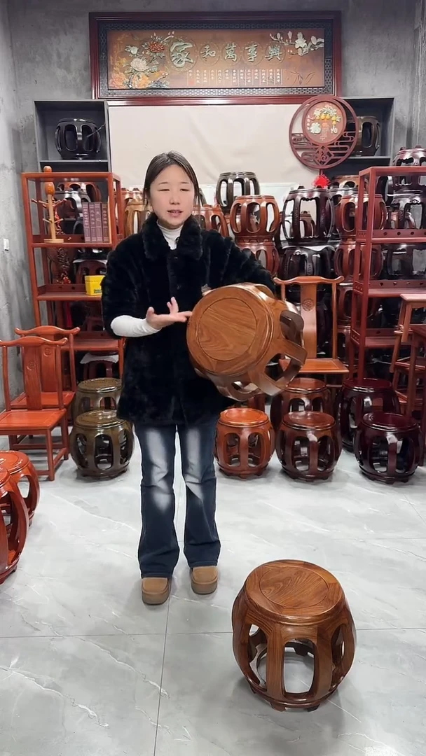 花梨木类家具原木色大号鼓凳两对（4条）