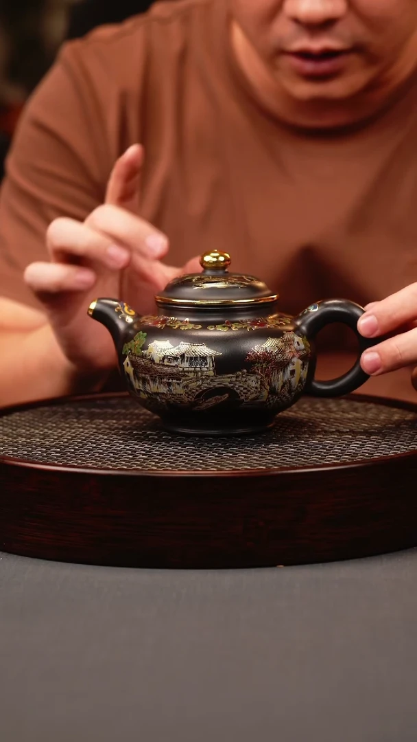 茶壶紫砂石黄 掇只 忆江南珐琅彩