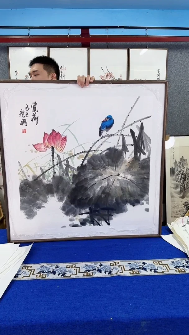 国画实木装裱 荷花 80*80
