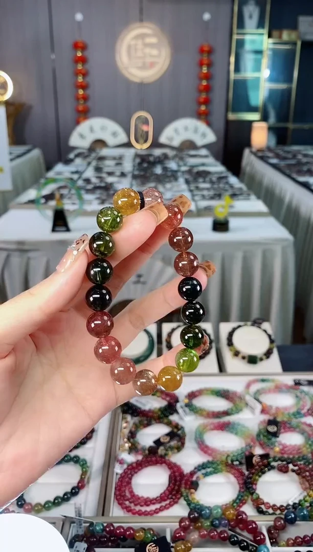 未镶嵌收藏级老矿碧玺色高透单圈手串11mm+碧玺dan多样性发货一条