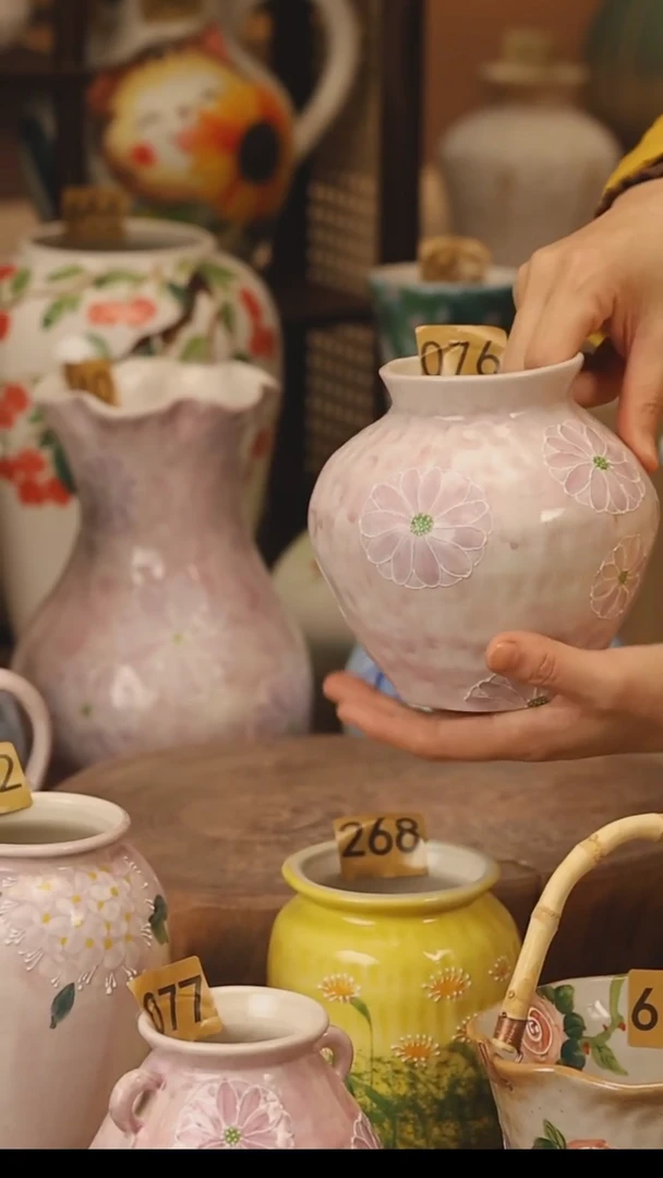 陶瓷景德镇设计师手作花器摆件侘寂风@M076@