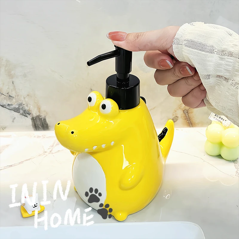 ININHOME卡通鳄鱼乳液瓶沐浴露洗发水按压式陶瓷分装瓶YF