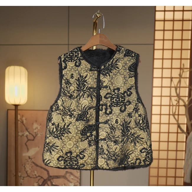 【云想佐老板-山水清旷】中式冬季双面穿马甲5242