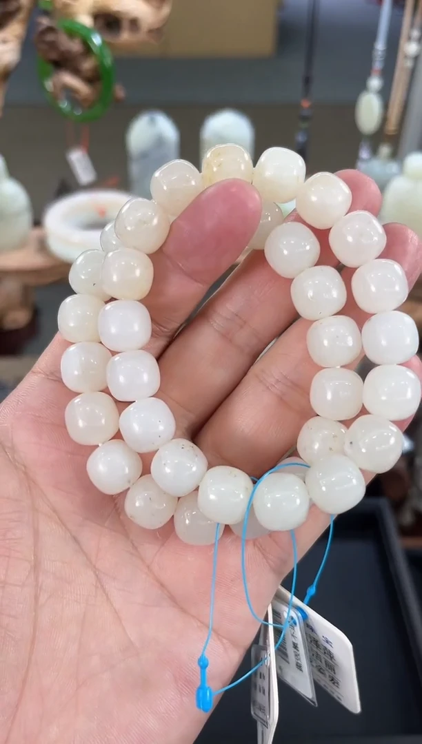 【闪购商品】和田玉手串未镶嵌卡12且末天泰白玉 老型 多样性发一