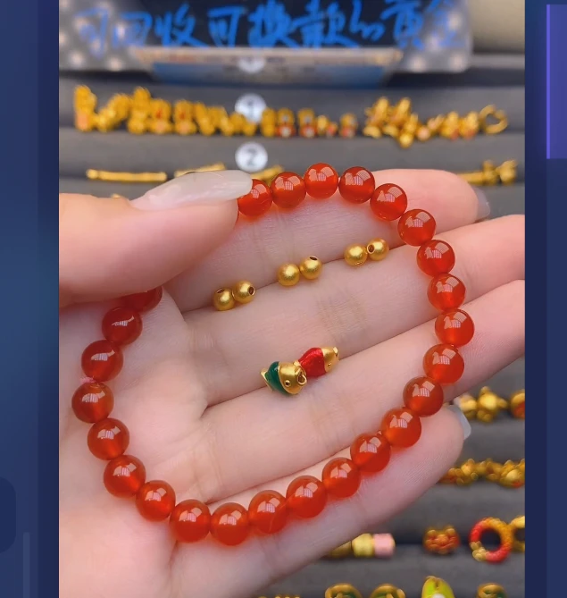 足金999鱼*2+卡4古6颗玛 瑙手串/ 多样性发