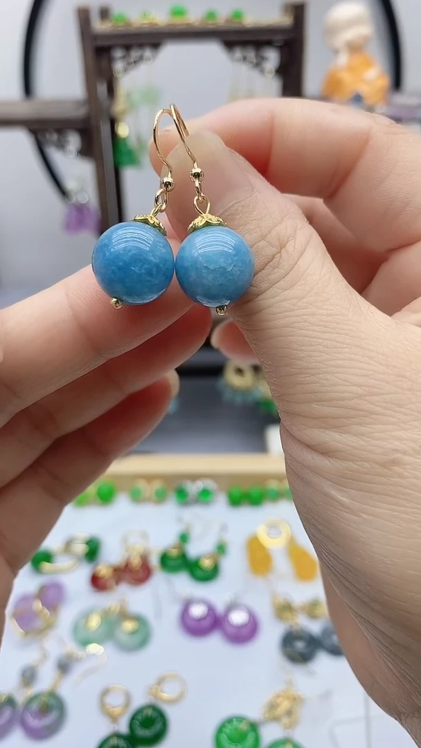 海蓝宝石耳饰14K金镶嵌27