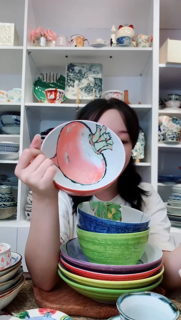 陶瓷美浓烧红萝卜面碗