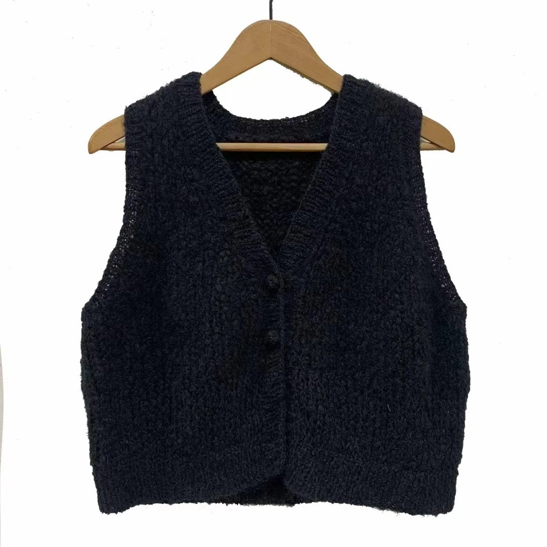 左岸迷香马甲7008针织休闲百搭羊绒马夹秋冬黑色无袖