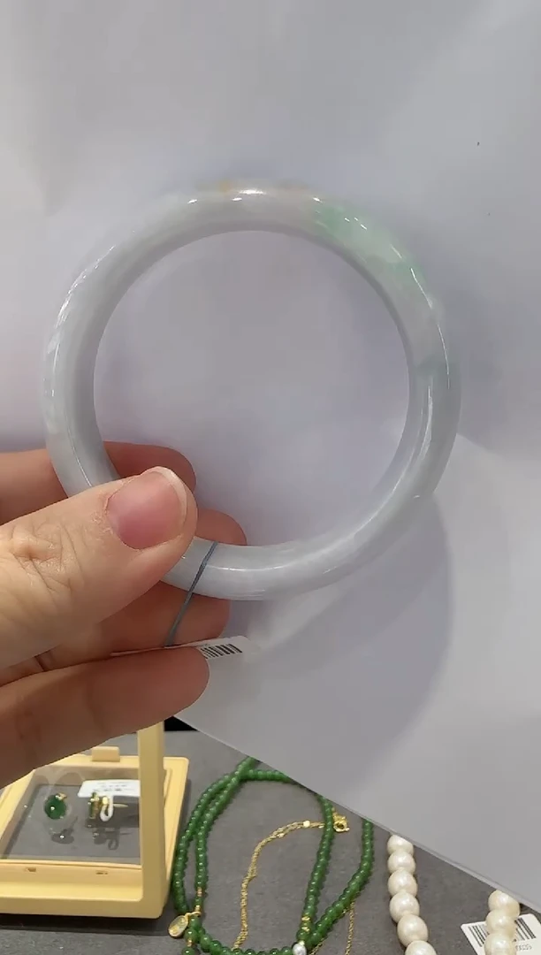 未镶嵌手镯翡翠【34】春彩 55圈口  13.7*7.1