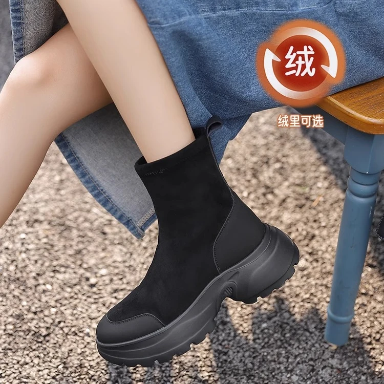 【千颂妮专享】索菲娅冬户外风百搭厚底圆头弹力休闲短靴SF44118406