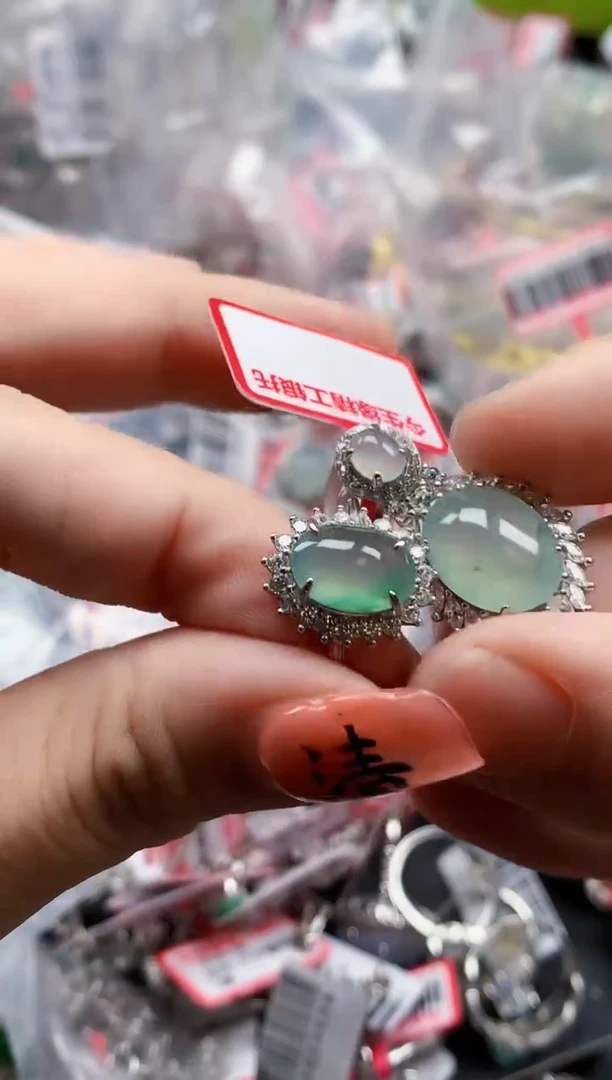 银S925镶嵌戒指翡翠天然A货缅甸翡翠