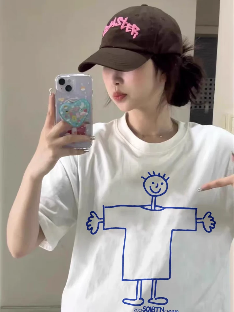 纯棉白色短袖t恤女2025新款爆款夏季小个子宽松半袖设计感上衣服